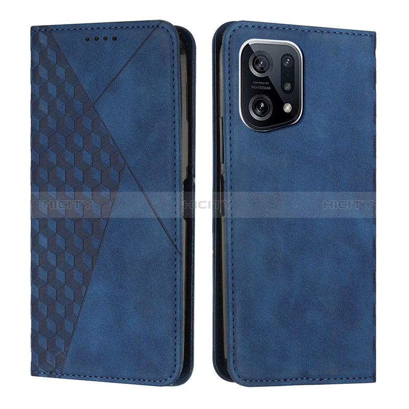 Coque Portefeuille Livre Cuir Etui Clapet Y02X pour Oppo Find X5 5G Bleu Plus