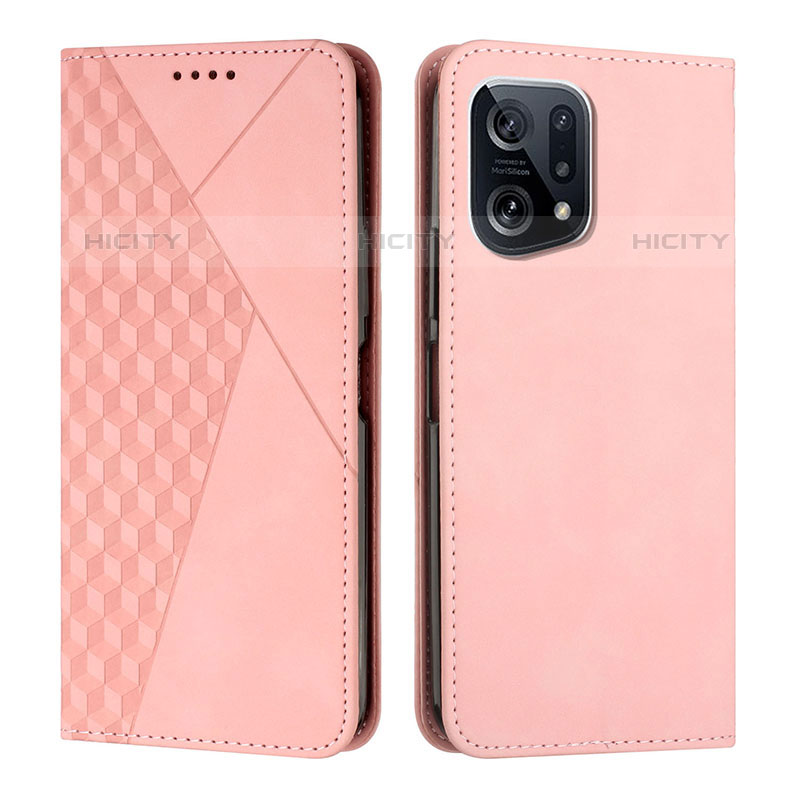 Coque Portefeuille Livre Cuir Etui Clapet Y02X pour Oppo Find X5 Pro 5G Or Rose Plus