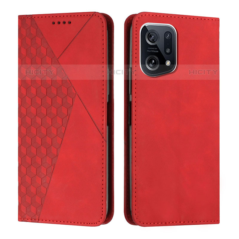 Coque Portefeuille Livre Cuir Etui Clapet Y02X pour Oppo Find X5 Pro 5G Rouge Plus