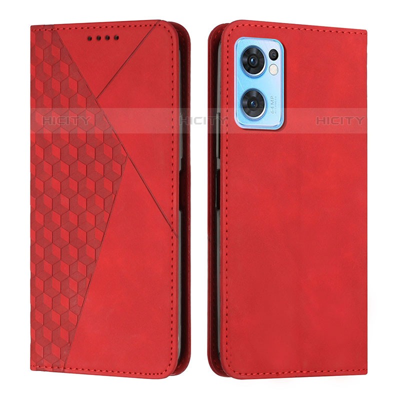 Coque Portefeuille Livre Cuir Etui Clapet Y02X pour Oppo Reno7 5G Rouge Plus