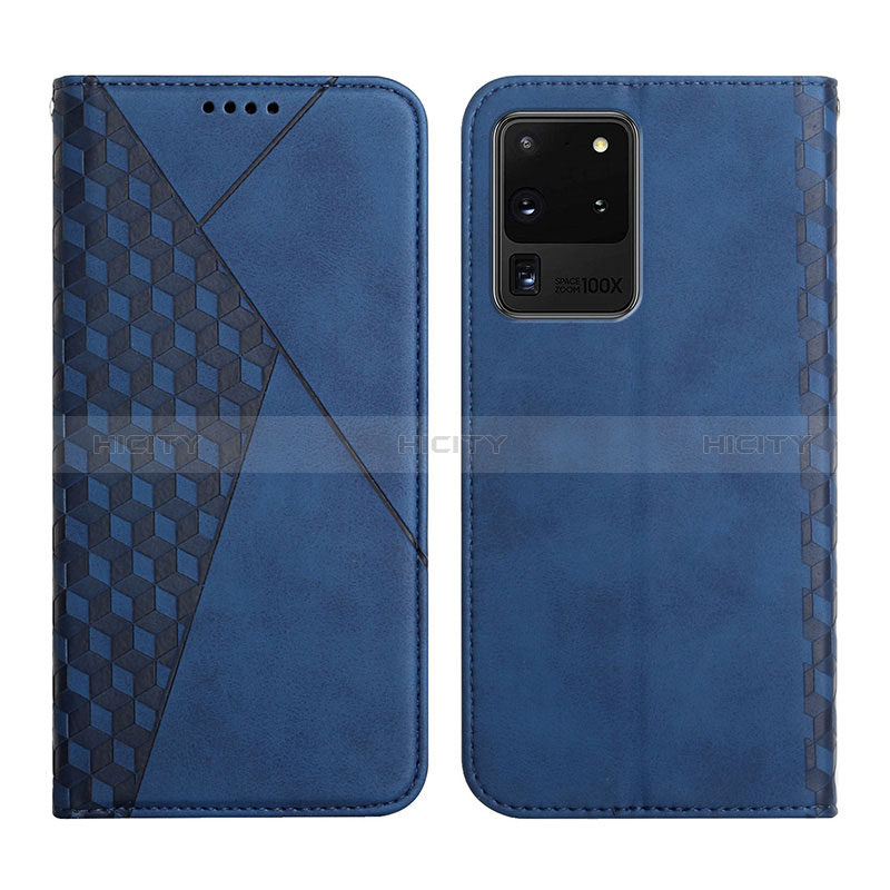 Coque Portefeuille Livre Cuir Etui Clapet Y02X pour Samsung Galaxy S20 Ultra 5G Bleu Plus