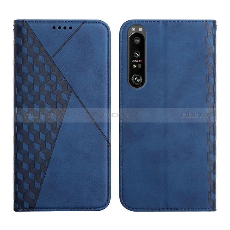 Coque Portefeuille Livre Cuir Etui Clapet Y02X pour Sony Xperia 1 III Bleu Plus