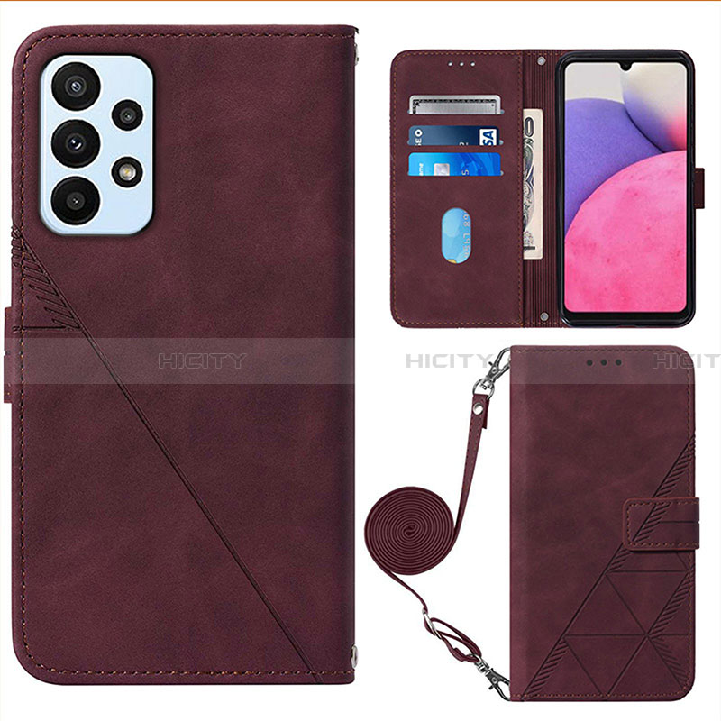 Coque Portefeuille Livre Cuir Etui Clapet Y03B pour Samsung Galaxy A23 4G Vin Rouge Plus