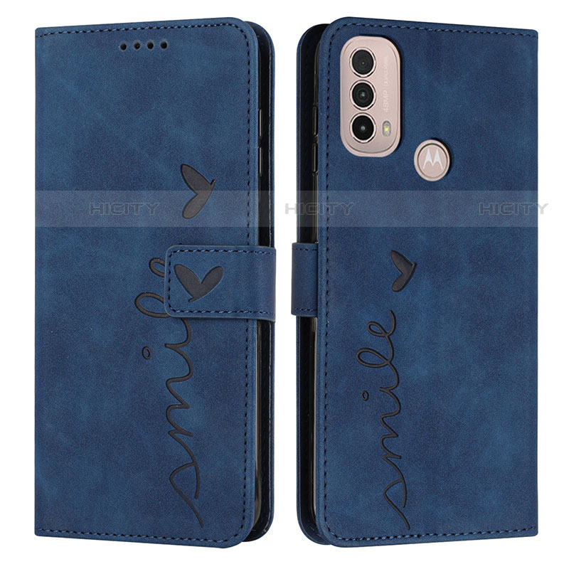 Coque Portefeuille Livre Cuir Etui Clapet Y03X pour Motorola Moto E30 Bleu Plus