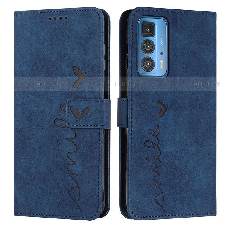 Coque Portefeuille Livre Cuir Etui Clapet Y03X pour Motorola Moto Edge 20 Pro 5G Bleu Plus