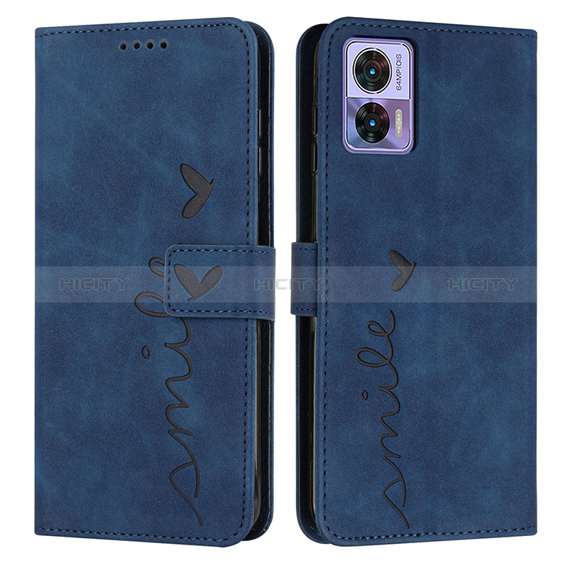 Coque Portefeuille Livre Cuir Etui Clapet Y03X pour Motorola Moto Edge 30 Lite 5G Bleu Plus