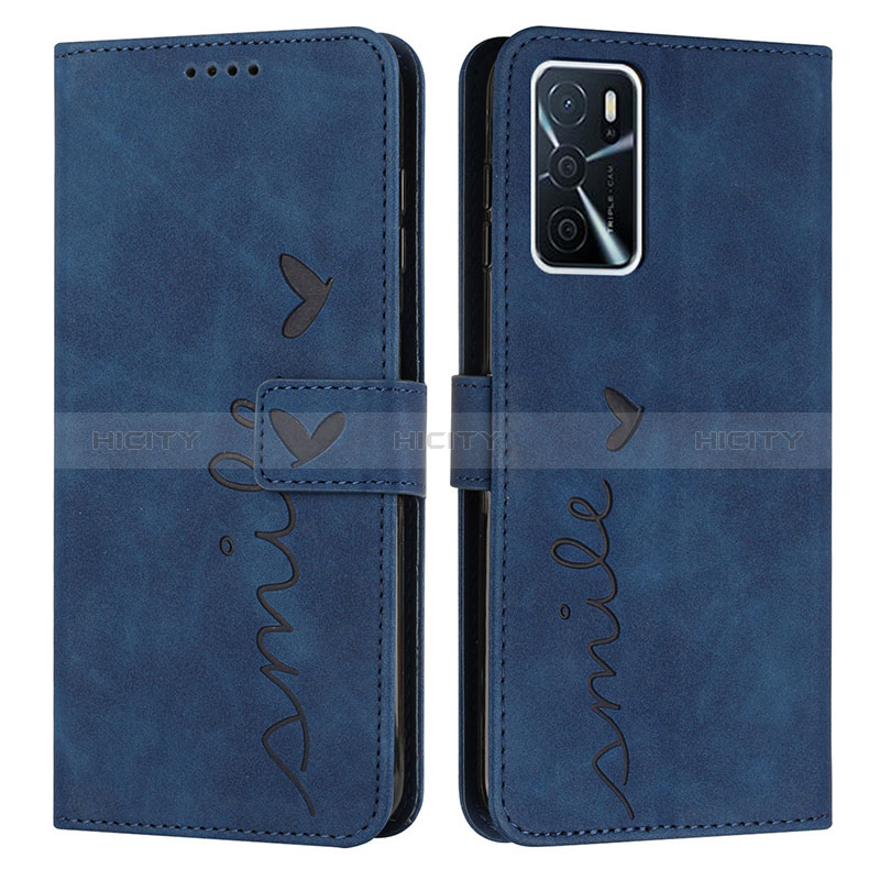 Coque Portefeuille Livre Cuir Etui Clapet Y03X pour Oppo A16 Bleu Plus