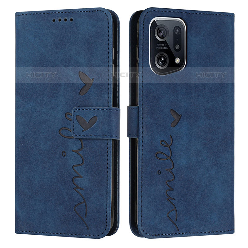 Coque Portefeuille Livre Cuir Etui Clapet Y03X pour Oppo Find X5 Pro 5G Bleu Plus