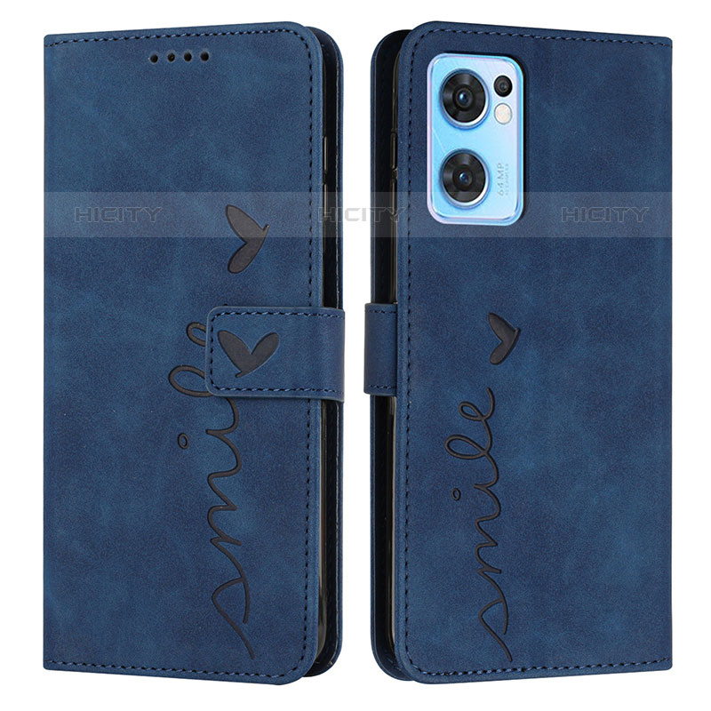 Coque Portefeuille Livre Cuir Etui Clapet Y03X pour Oppo Reno7 5G Bleu Plus