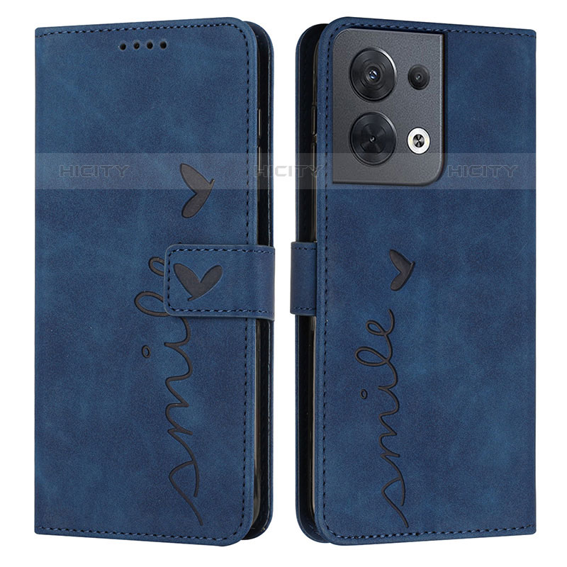 Coque Portefeuille Livre Cuir Etui Clapet Y03X pour Oppo Reno8 5G Bleu Plus