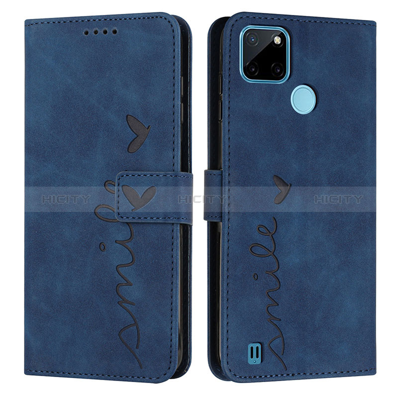 Coque Portefeuille Livre Cuir Etui Clapet Y03X pour Realme C21Y Bleu Plus