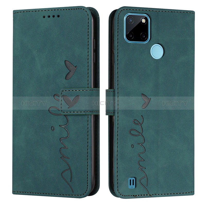 Coque Portefeuille Livre Cuir Etui Clapet Y03X pour Realme C21Y Vert Plus