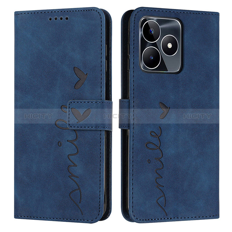 Coque Portefeuille Livre Cuir Etui Clapet Y03X pour Realme C51 Bleu Plus