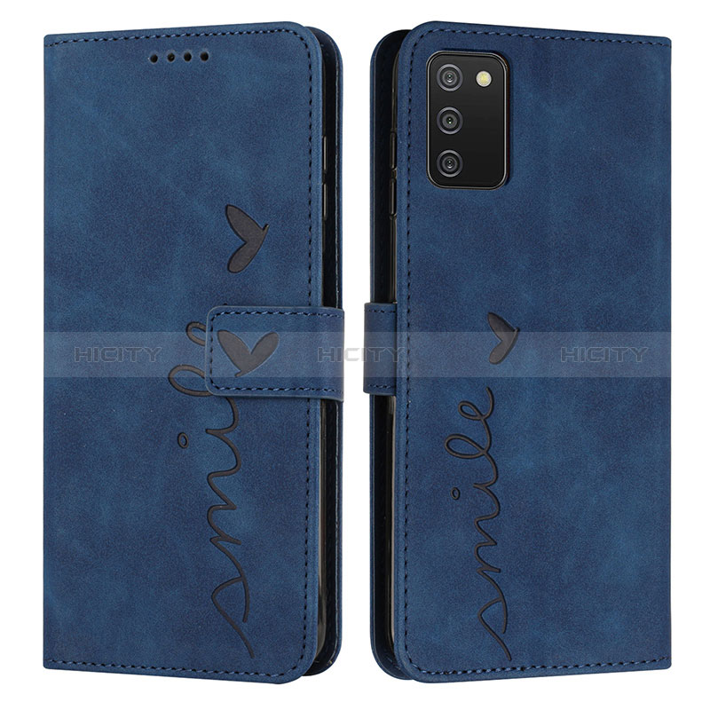 Coque Portefeuille Livre Cuir Etui Clapet Y03X pour Samsung Galaxy A02s Bleu Plus