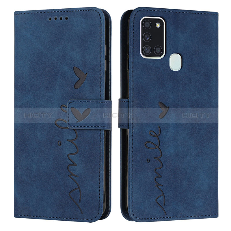 Coque Portefeuille Livre Cuir Etui Clapet Y03X pour Samsung Galaxy A21s Bleu Plus