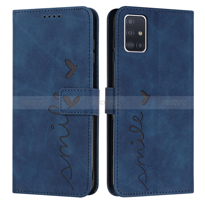 Coque Portefeuille Livre Cuir Etui Clapet Y03X pour Samsung Galaxy A51 5G Bleu Plus