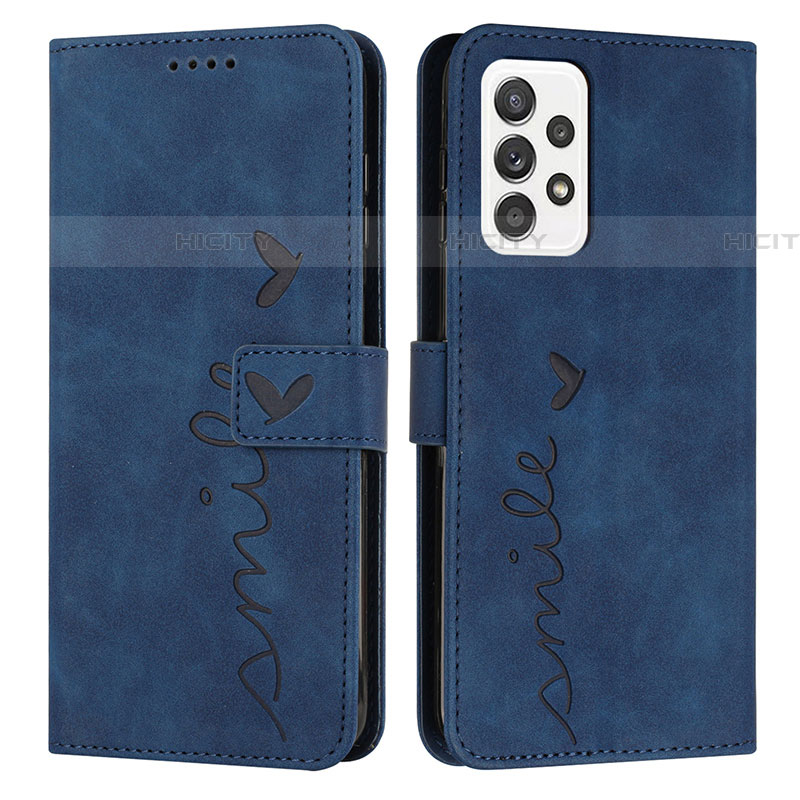 Coque Portefeuille Livre Cuir Etui Clapet Y03X pour Samsung Galaxy A52 5G Bleu Plus