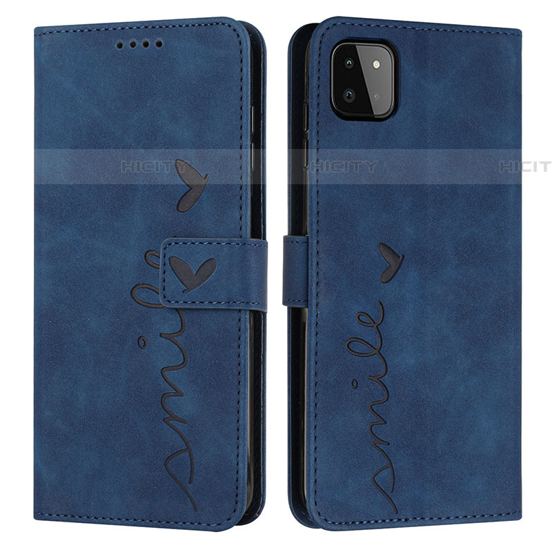 Coque Portefeuille Livre Cuir Etui Clapet Y03X pour Samsung Galaxy F42 5G Bleu Plus