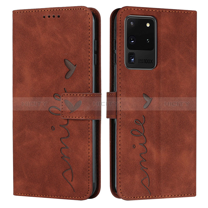 Coque Portefeuille Livre Cuir Etui Clapet Y03X pour Samsung Galaxy S20 Ultra 5G Marron Plus