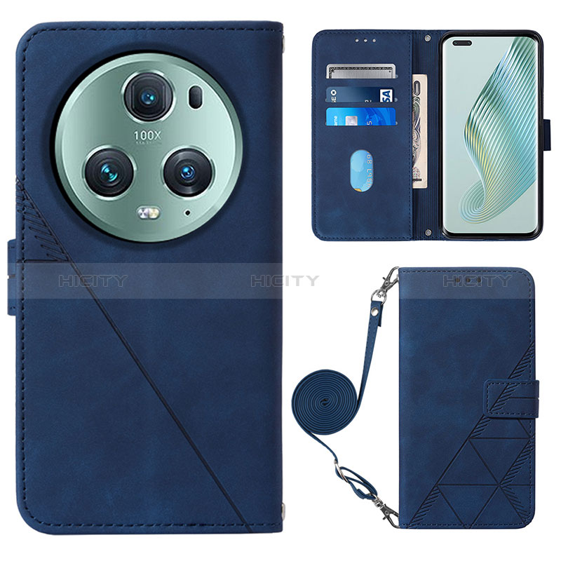 Coque Portefeuille Livre Cuir Etui Clapet Y04B pour Huawei Honor Magic5 Pro 5G Bleu Plus