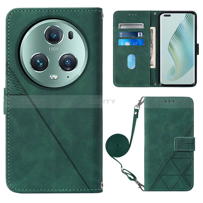 Coque Portefeuille Livre Cuir Etui Clapet Y04B pour Huawei Honor Magic5 Pro 5G Vert Plus