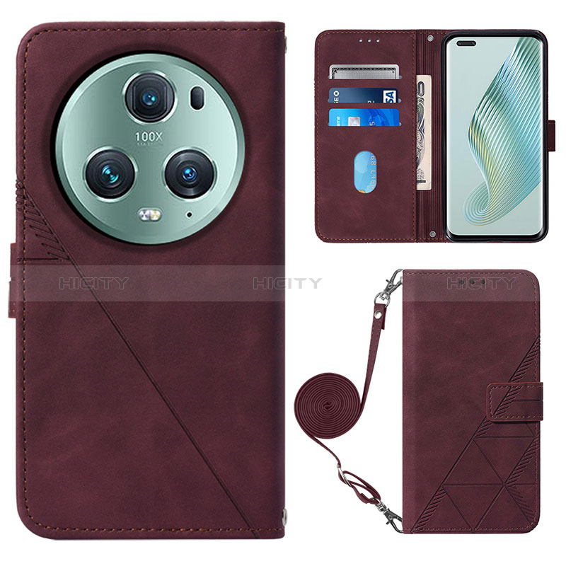 Coque Portefeuille Livre Cuir Etui Clapet Y04B pour Huawei Honor Magic5 Pro 5G Vin Rouge Plus