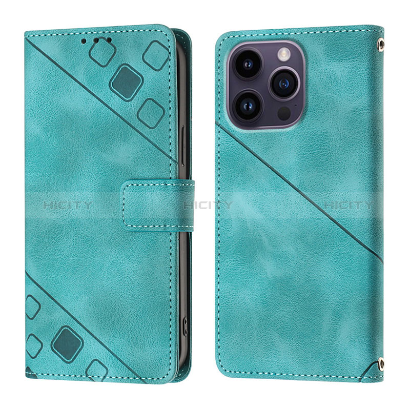 Coque Portefeuille Livre Cuir Etui Clapet Y05B pour Apple iPhone 13 Pro Max Cyan Plus