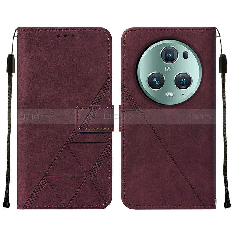 Coque Portefeuille Livre Cuir Etui Clapet Y05B pour Huawei Honor Magic5 Pro 5G Vin Rouge Plus