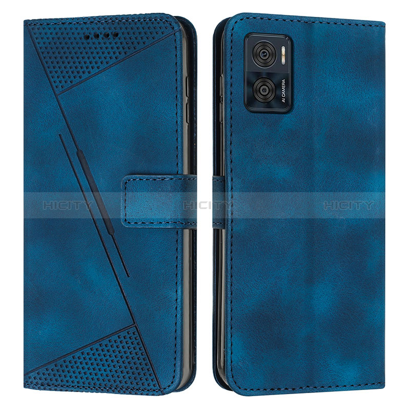 Coque Portefeuille Livre Cuir Etui Clapet Y07X pour Motorola Moto E22 Bleu Plus