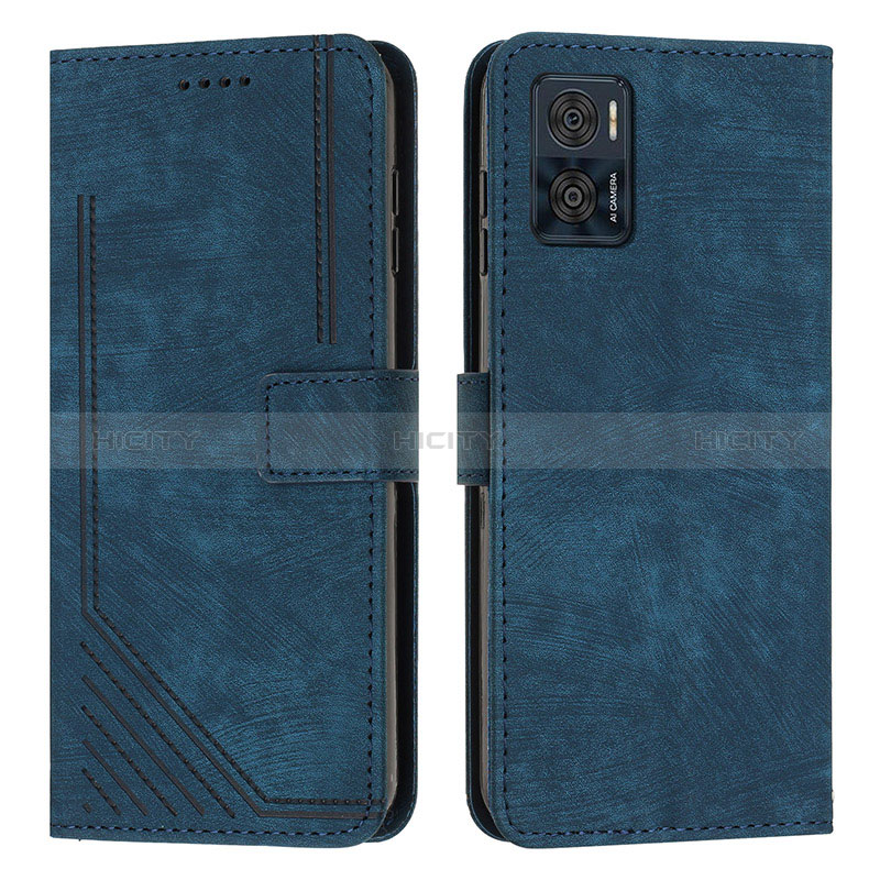 Coque Portefeuille Livre Cuir Etui Clapet Y08X pour Motorola Moto E22 Bleu Plus