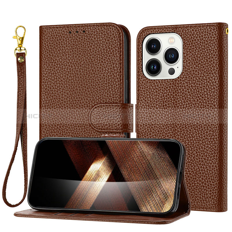 Coque Portefeuille Livre Cuir Etui Clapet Y09X pour Apple iPhone 16 Pro Marron Plus