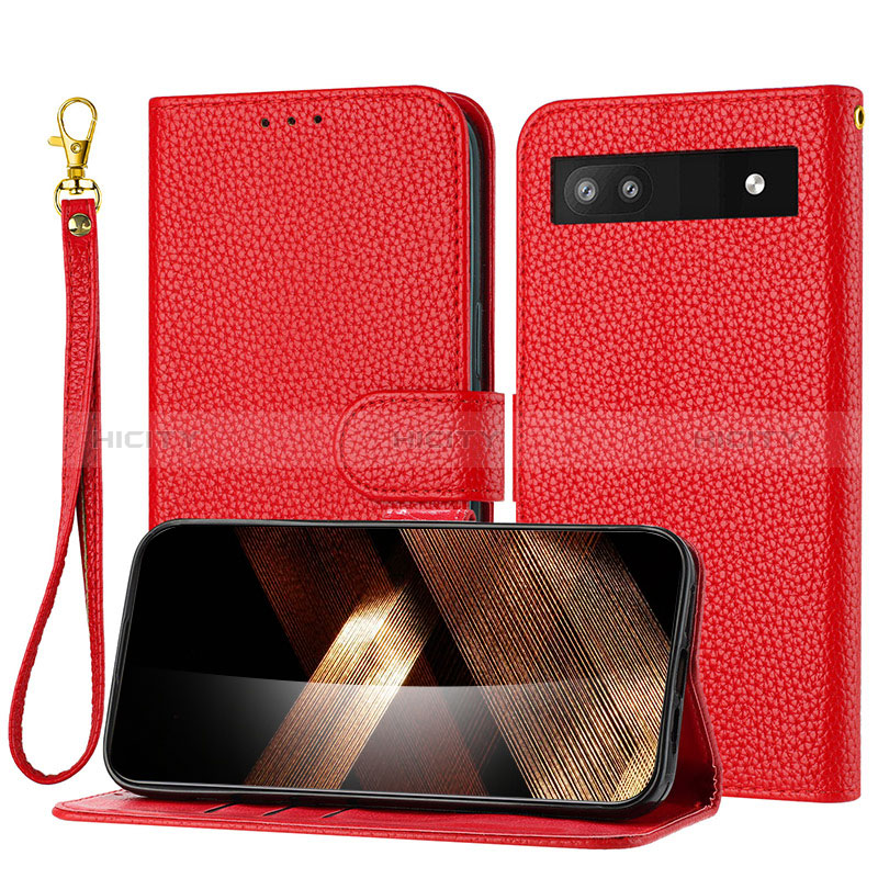 Coque Portefeuille Livre Cuir Etui Clapet Y09X pour Google Pixel 6a 5G Rouge Plus