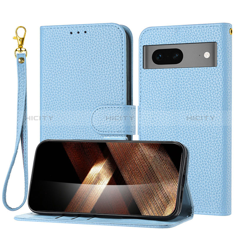 Coque Portefeuille Livre Cuir Etui Clapet Y09X pour Google Pixel 7 5G Bleu Plus