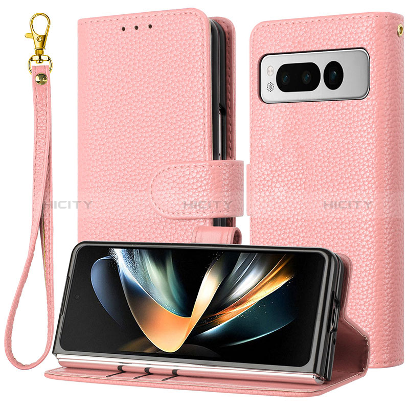 Coque Portefeuille Livre Cuir Etui Clapet Y09X pour Google Pixel Fold 5G Or Rose Plus