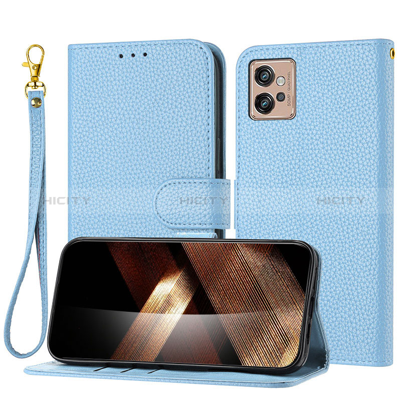 Coque Portefeuille Livre Cuir Etui Clapet Y09X pour Motorola Moto G32 Bleu Plus