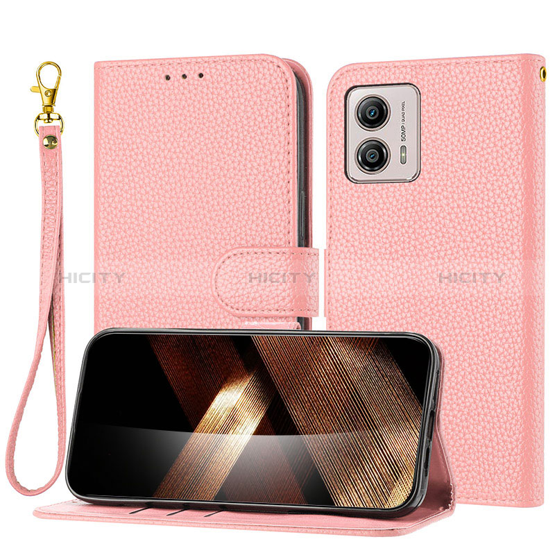 Coque Portefeuille Livre Cuir Etui Clapet Y09X pour Motorola Moto G73 5G Or Rose Plus