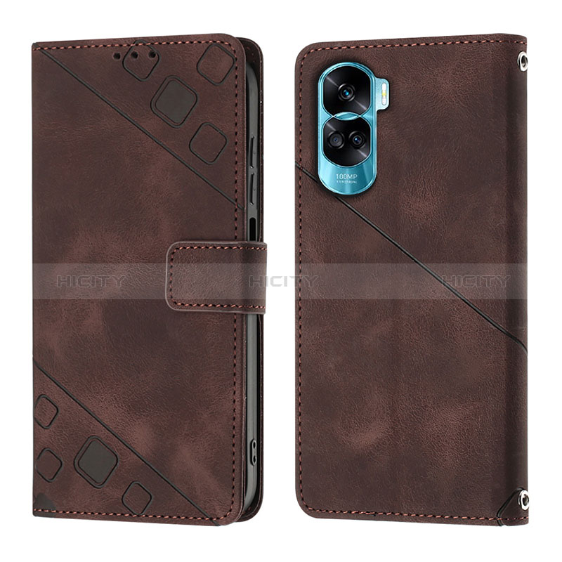 Coque Portefeuille Livre Cuir Etui Clapet YB1 pour Huawei Honor 90 Lite 5G Marron Plus