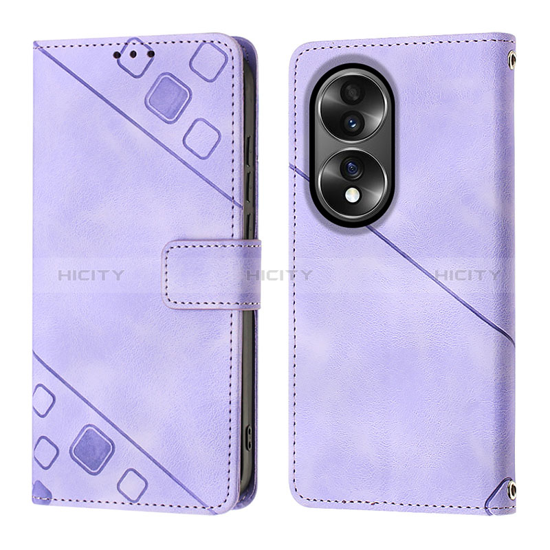 Coque Portefeuille Livre Cuir Etui Clapet YB1 pour Huawei Honor X7b Violet Plus