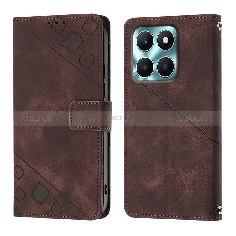 Coque Portefeuille Livre Cuir Etui Clapet YB1 pour Huawei Honor X8b Marron Plus