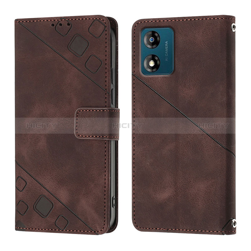 Coque Portefeuille Livre Cuir Etui Clapet YB1 pour Motorola Moto E13 Marron Plus