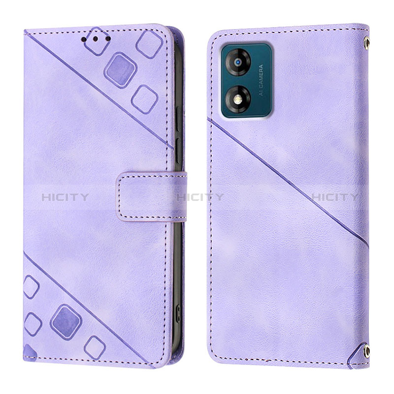 Coque Portefeuille Livre Cuir Etui Clapet YB1 pour Motorola Moto E13 Violet Plus