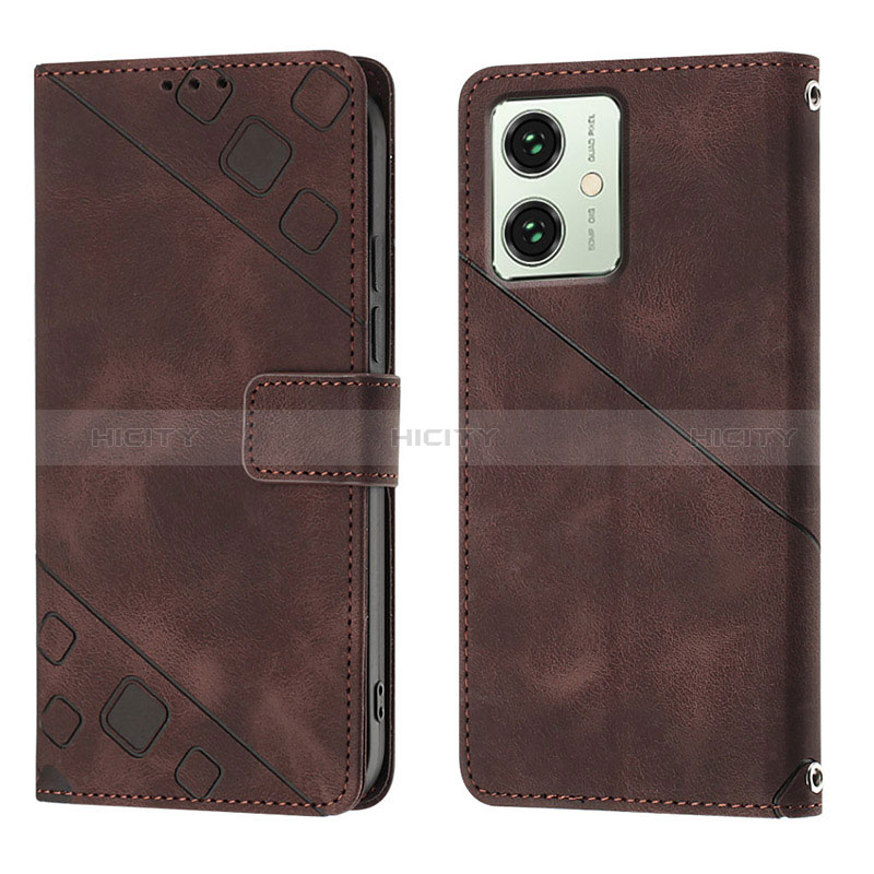 Coque Portefeuille Livre Cuir Etui Clapet YB1 pour Motorola Moto G54 5G Marron Plus