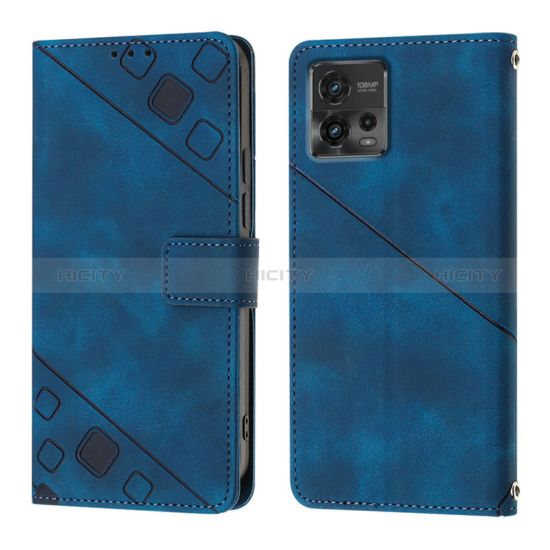 Coque Portefeuille Livre Cuir Etui Clapet YB1 pour Motorola Moto G72 Bleu Plus