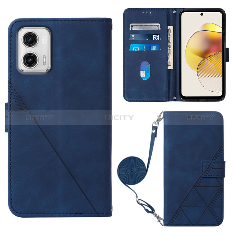 Coque Portefeuille Livre Cuir Etui Clapet YB1 pour Motorola Moto G73 5G Bleu Plus