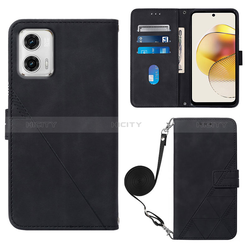 Coque Portefeuille Livre Cuir Etui Clapet YB1 pour Motorola Moto G73 5G Noir Plus