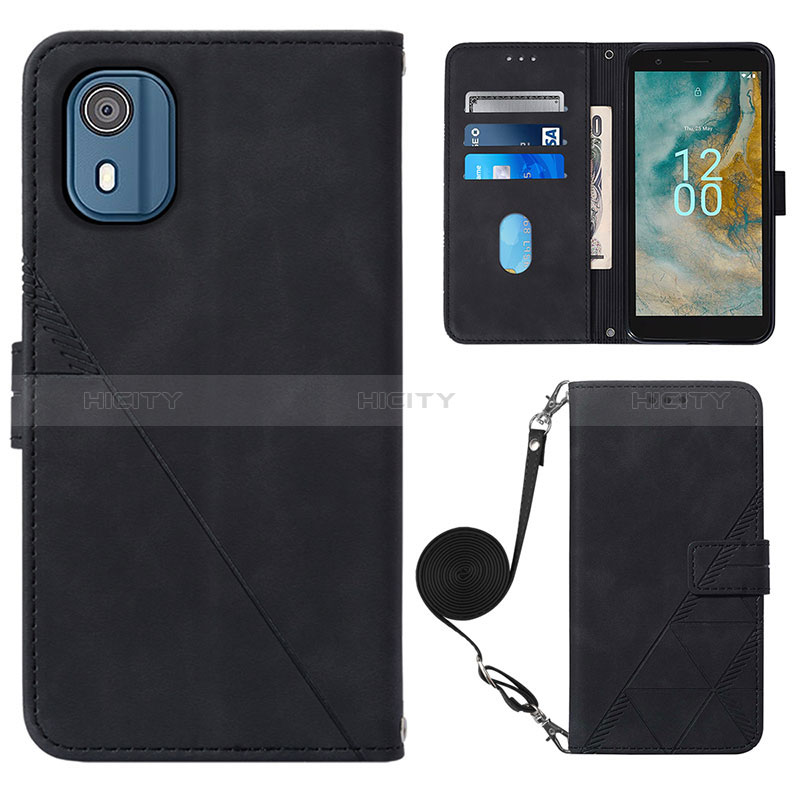 Coque Portefeuille Livre Cuir Etui Clapet YB1 pour Nokia C02 Noir Plus