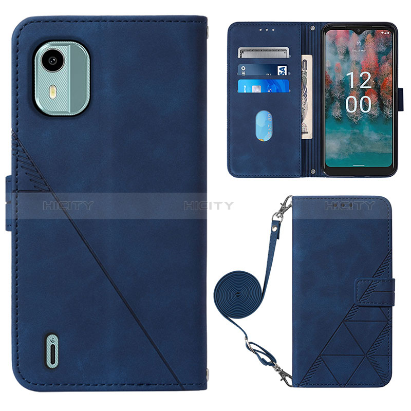 Coque Portefeuille Livre Cuir Etui Clapet YB1 pour Nokia C12 Bleu Plus