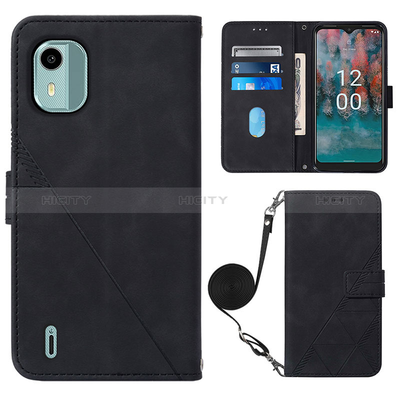 Coque Portefeuille Livre Cuir Etui Clapet YB1 pour Nokia C12 Plus Noir Plus