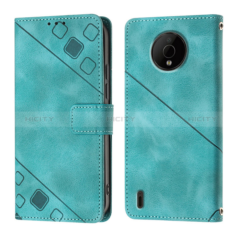 Coque Portefeuille Livre Cuir Etui Clapet YB1 pour Nokia C200 Vert Plus