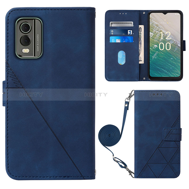 Coque Portefeuille Livre Cuir Etui Clapet YB1 pour Nokia C210 Bleu Plus